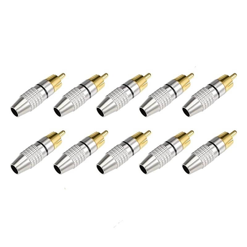10Pcs RCA Male Solderless Coax Audio Video Jack Adapter Wire Cable Connector