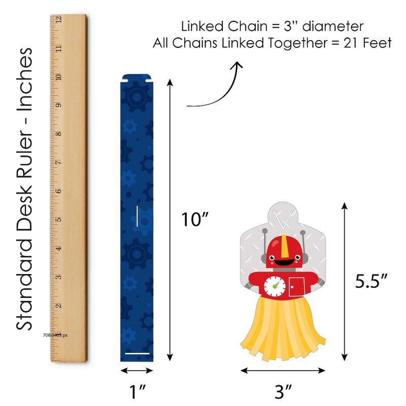 Big Dot of Happiness Gear Up Robots - 90 Chain Links & 30 Paper Tassels Decoration Kit - Birthday Party or Baby Shower Paper Chains Garland - 21 feet