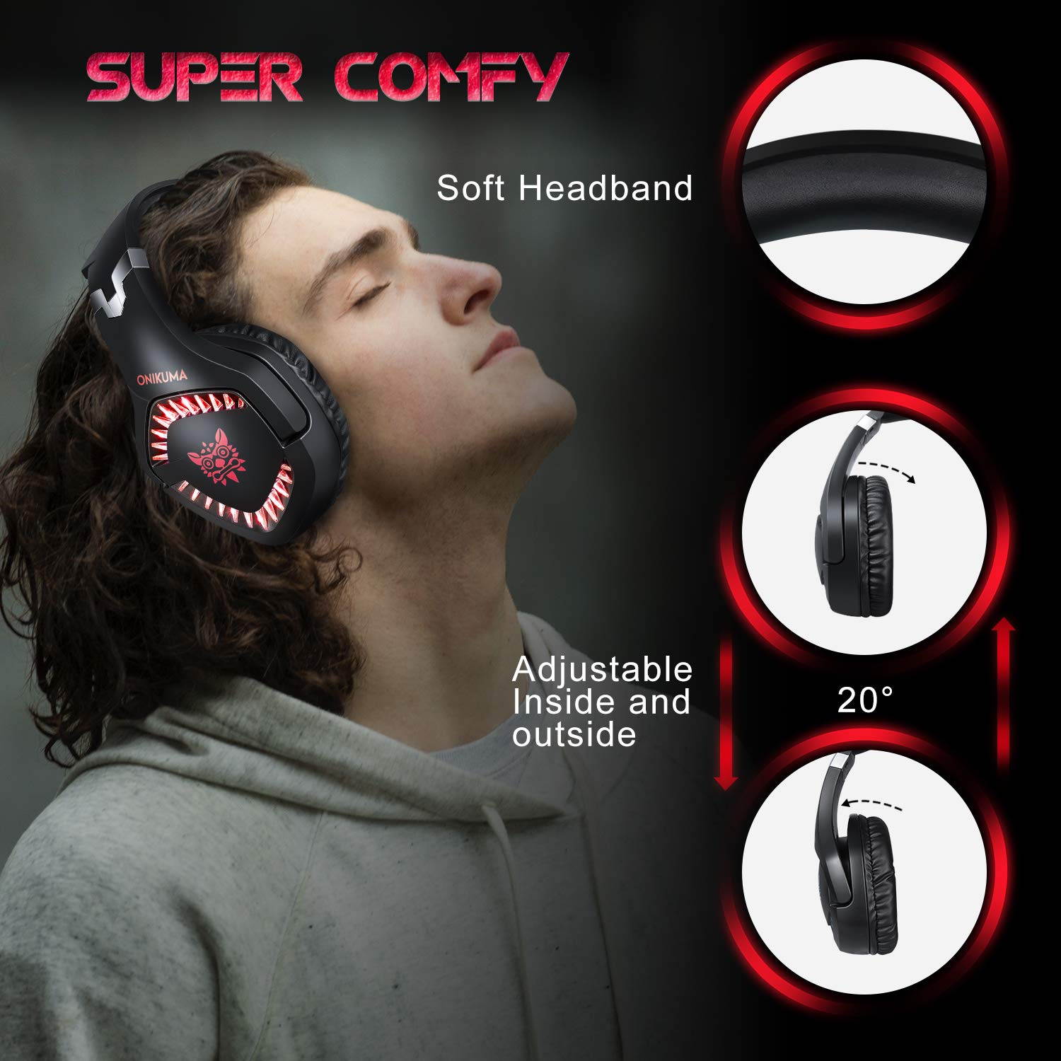 ONIKUMA K1 Pro Game Gaming Headset PS4 Earphone Gaming Headphone With Microphone Mic For PC Laptop playstation 4 casque Gamer- (Black / Blue)