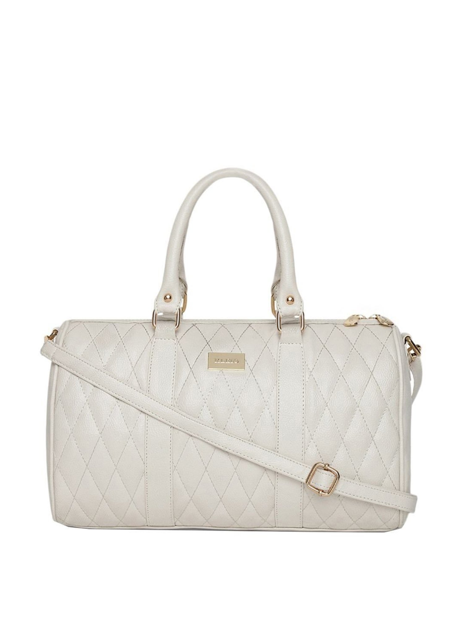 KLEIO White Textured Medium Bowler Handbag