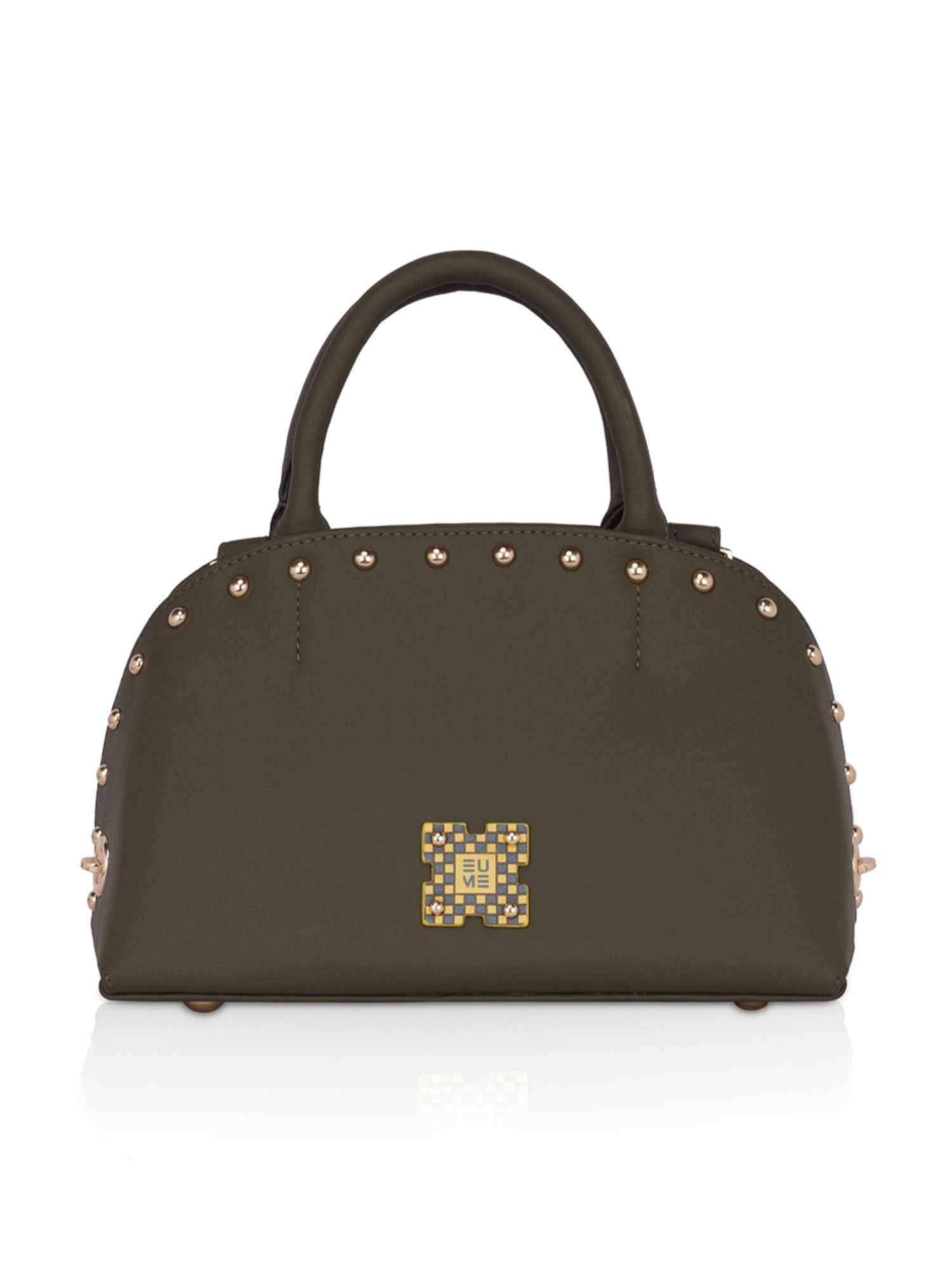 Eume Marigold Olive Leather Satchel Handbag