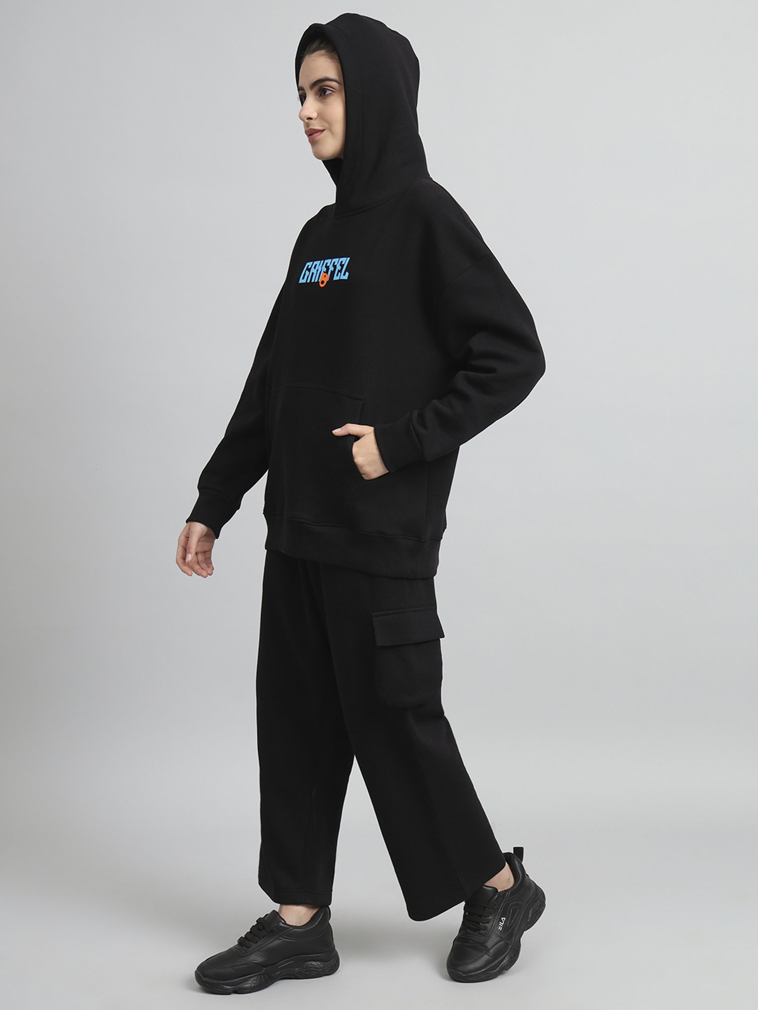 GRIFFEL Black Printed Sweatshirt Track Pants Set