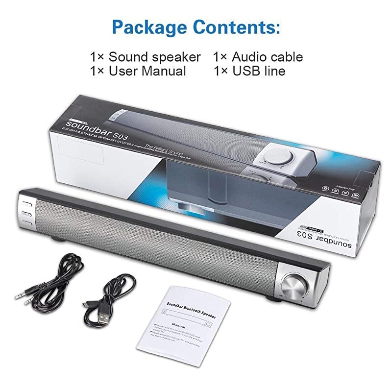 Sound BarWired and Wireless Home Theater TV Stereo Speaker 20 Channel 2 X 5W Portable Sound Bars for TVCellphoneTablet