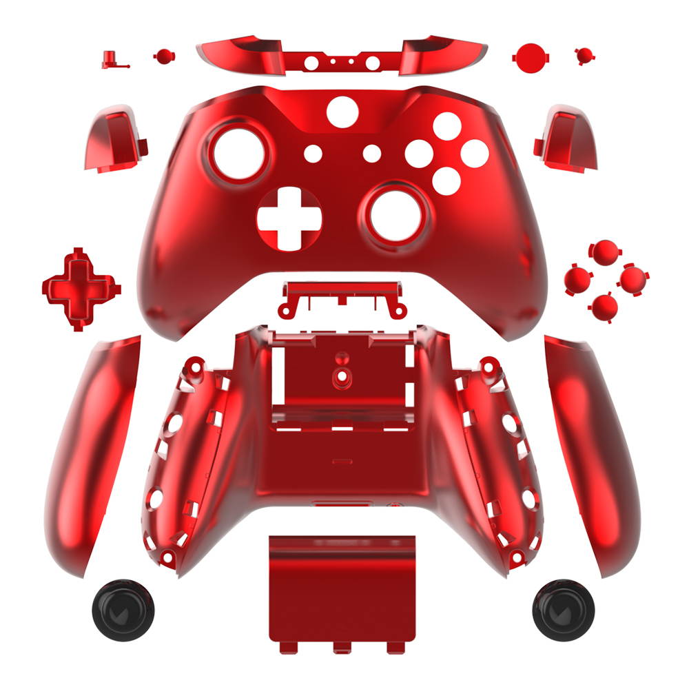 Chrome Color Case Housing Full Shell Set Faceplates + ABXY Buttons + RB LB Bumpers + Right/Left Rails for Xbox One S Slim (3.5 mm Headphone Jack) Controllers (Chrome Red)