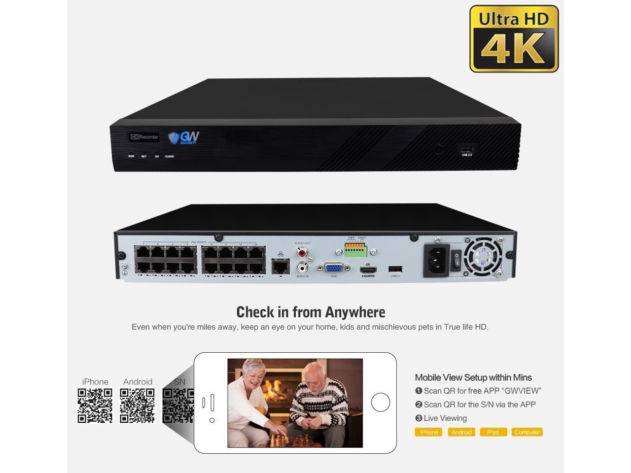 GW Smart AI PoE IP Video & Audio Security Camera System, 32CH 4K NVR with 24 x 5MP 1920P IP Bullet Camera, Day/Night Weather Proof, Human Detection, 8TB