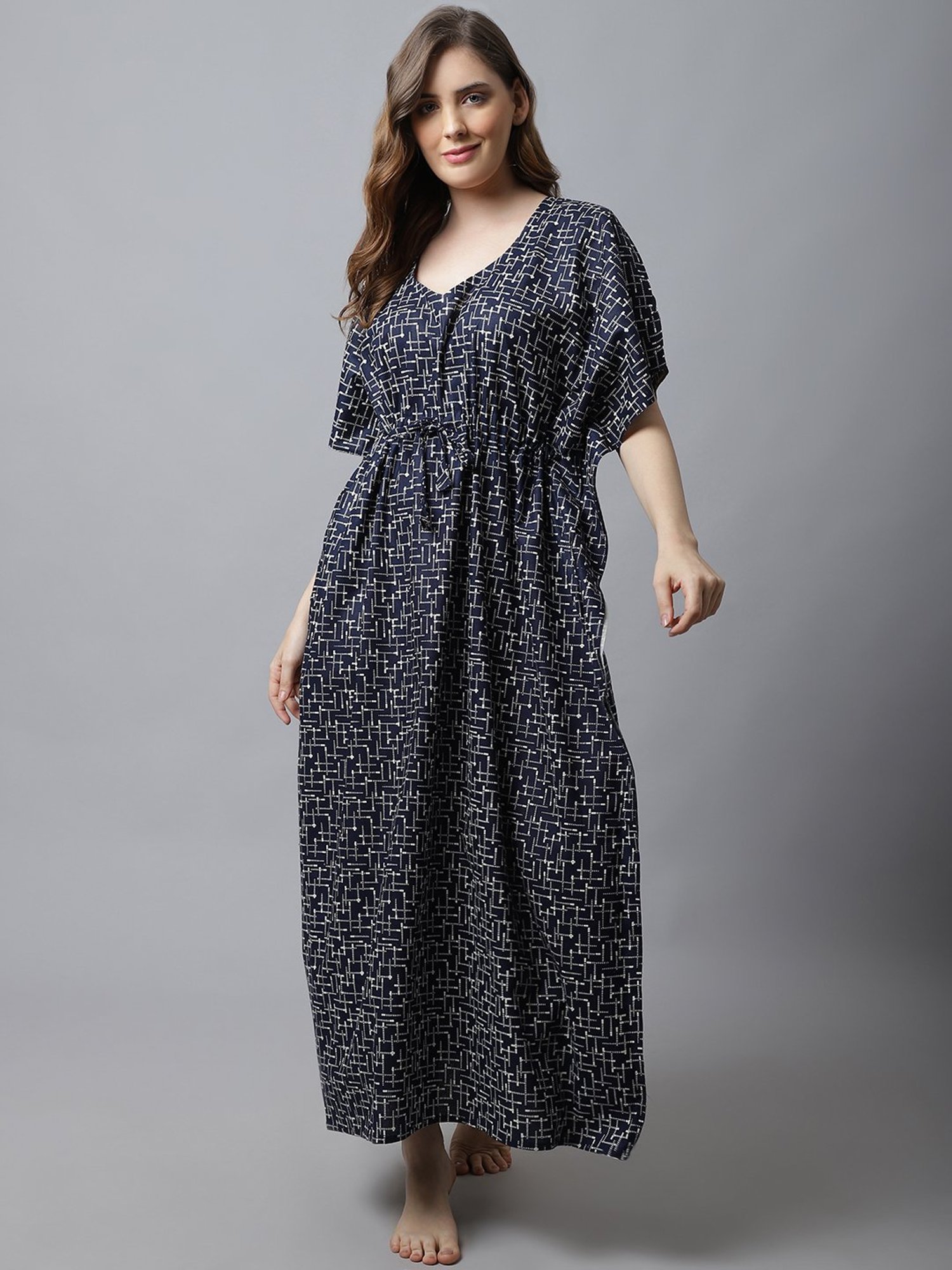 Secret Wish Navy Printed Kaftan Nighty