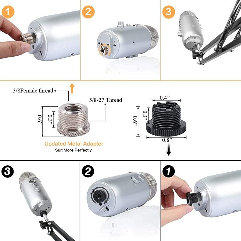 Adjustable Microphone Suspension Boom Scissor Arm Stand with Shock Mount Mic Clip Holder 38 to 58 Screw Adapter for Blue Yeti Snowball amp Other Microphones stand with adapter