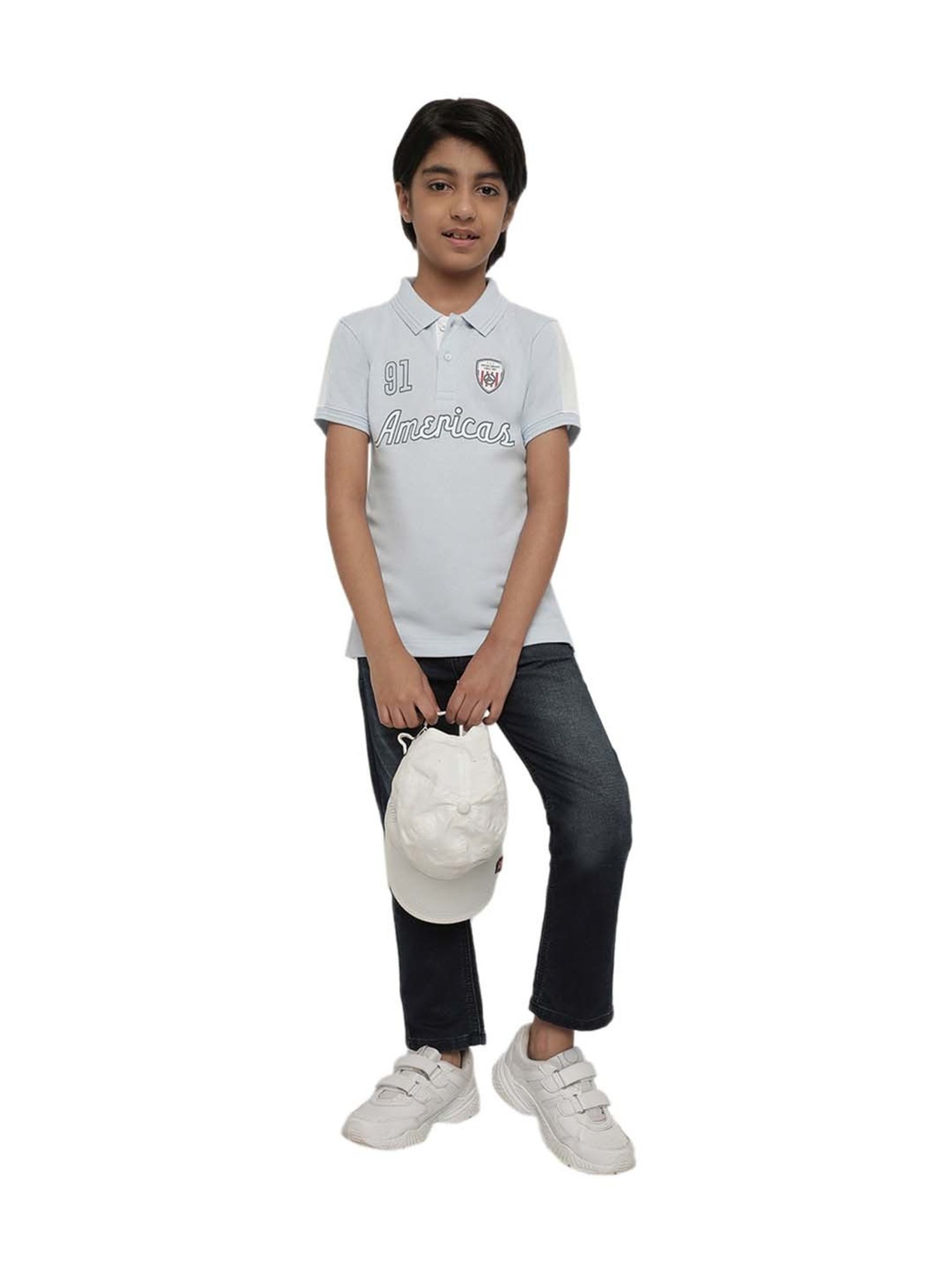 Octave Boys Blue Cotton Printed Polo T-Shirt