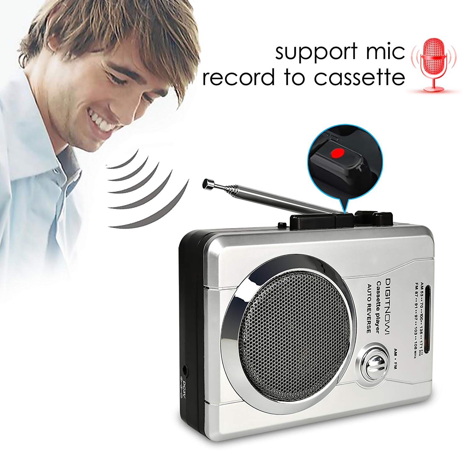 DIGITNOW!AM/FM Portable Pocket Radio and Voice Audio Cassette Recorder,Personal Audio Walkman Cassette Player with Built-in Speaker and Earphone