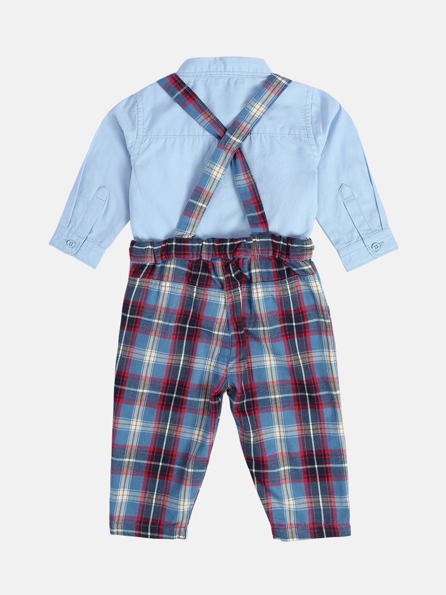 MINIKLUB Boys Multicolor Cotton Checks Full Sleeves Dungaree Set