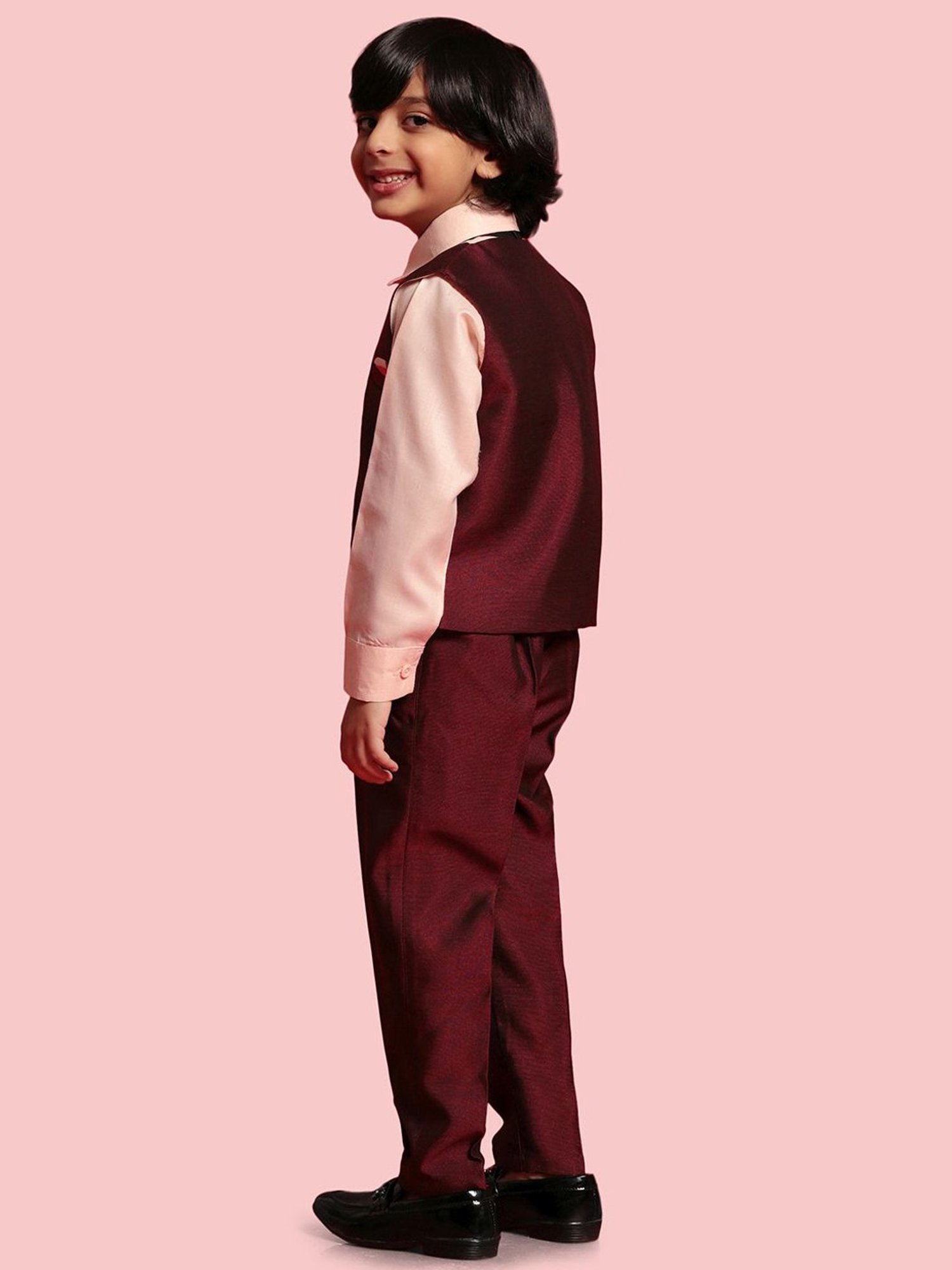 AJ Dezines Kids Maroon & Pink Regular Fit Full Sleeves Shirt Set