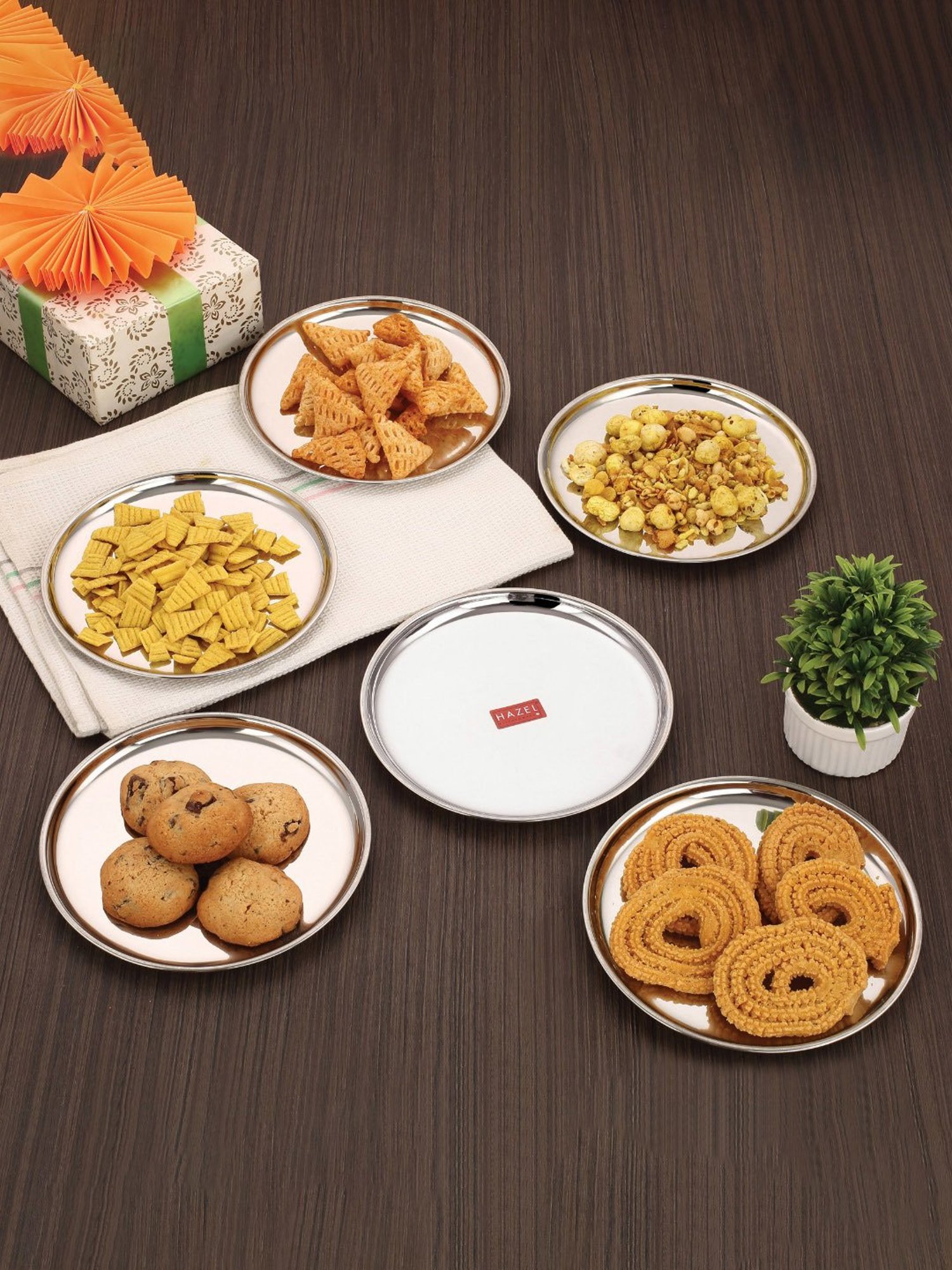 HAZEL Silver Stainless Steel Dinner Plate - Set of 6