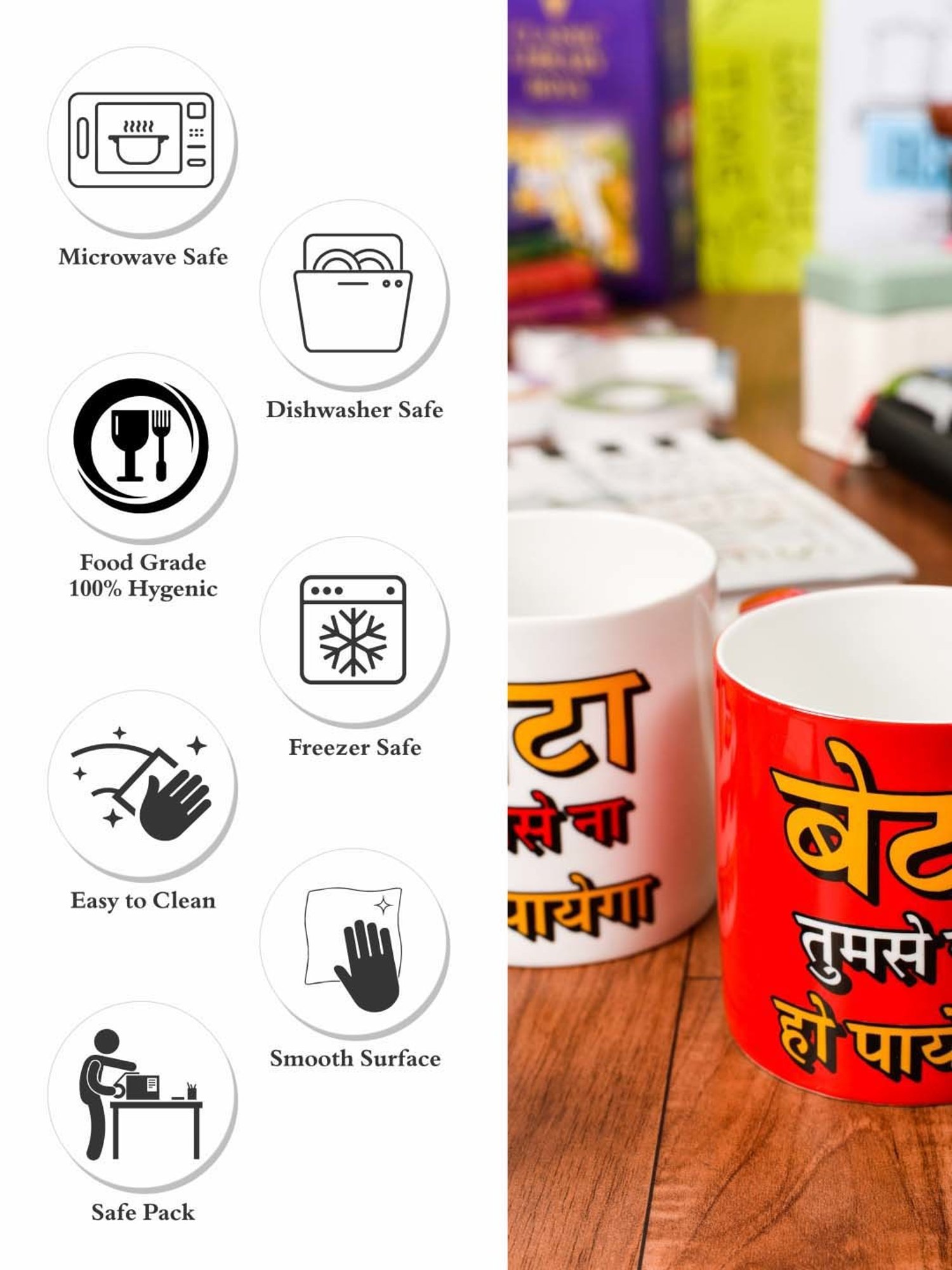 Goodhomes Red & White Bone China Coffee Mugs (350 ml) - Set of 2