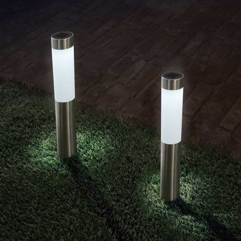 4pk Outdoor Solar LED Cylinder Ground Lights Silver - Merkury Innovations