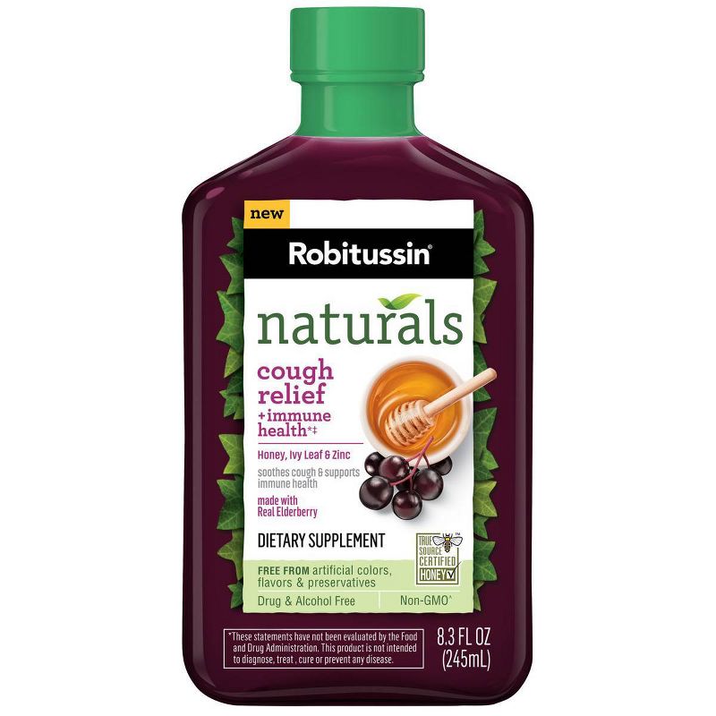 Robitussin Naturals Cough Relief & Immune Health Syrup - Honey, Ivy Leaf & Zinc with Real Elderberry - 8.3 fl oz