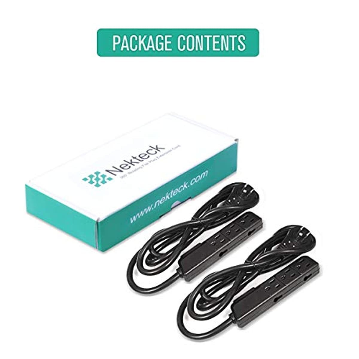 Nekteck [UL Certified] 6 Feet Power Strip Extension Cord [2 Pack] 360 Degree Rotating Angled Flat Plug with 6 Electrical Power Outlets, 14AWG 3 Prong Grounded Wire