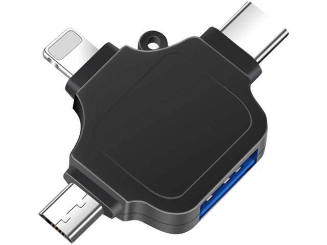 OTG Adapter, Compatible with Android/iPhone/iPad, Lightning/USB Type-C/Micro-USB to USB Camera Adapter for SD TF Card Reader, Keyboard, Mouse, U Disk, USB Flash Drive Silver