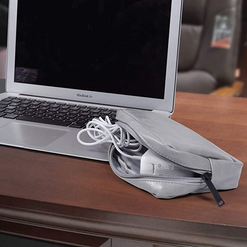 Accessories Storage Bag Premium PU Leather Multifunctional Travel Digital Accessories Storage Bag Cable Organizer Bag Grey
