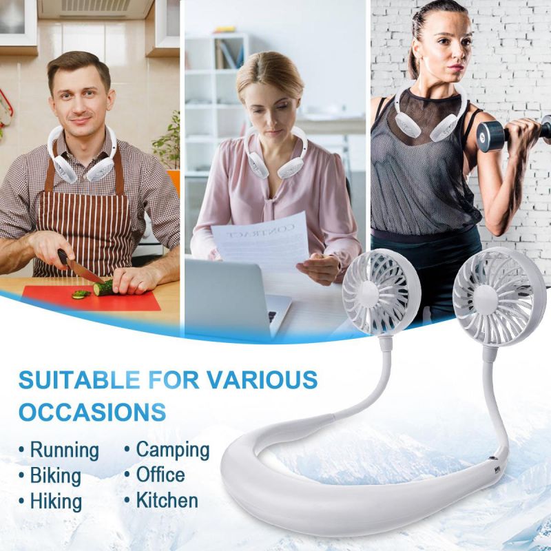 3 Speed Hand Free Neck Mini Portable Fan For Outdoor Camping Office Home Travel - White