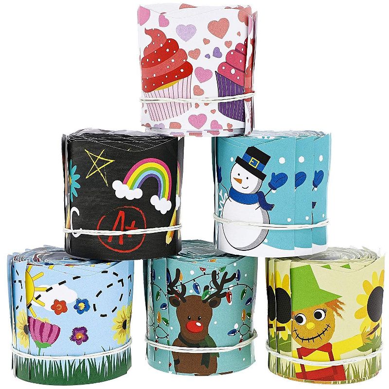 6-Rolls Seasons and Holidays Bulletin Board Border Classroom Decoration, 6 Designs, 2 X 36 inches