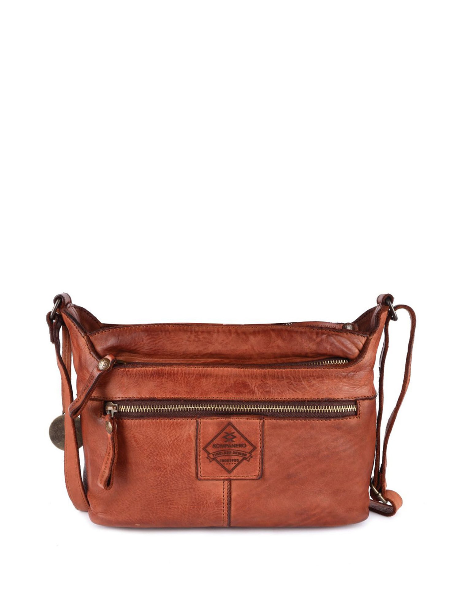 KOMPANERO Anna Cognac Leather Textured Sling Handbag