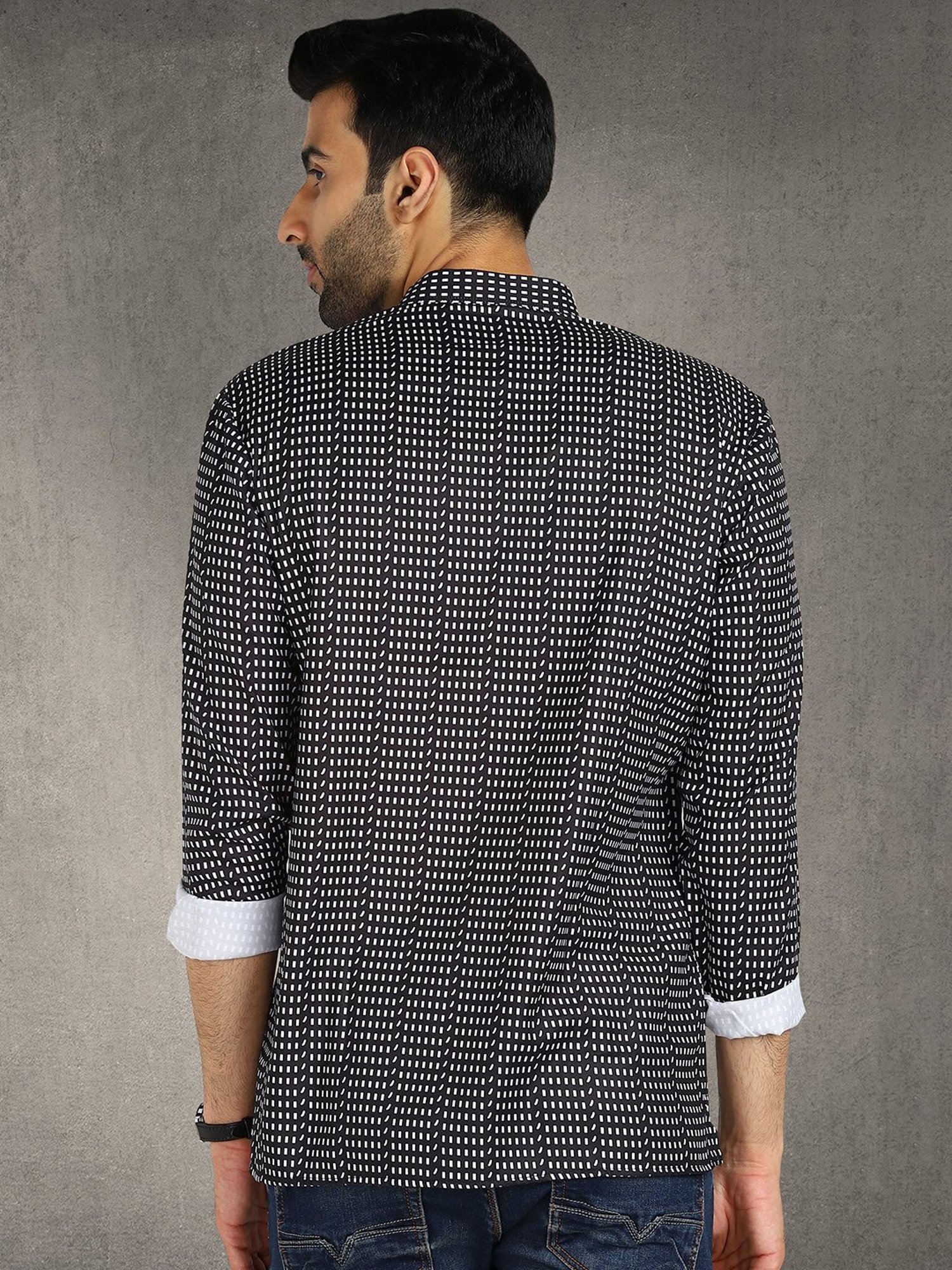 Hangup Plus Black Regular Fit Printed Short Kurta