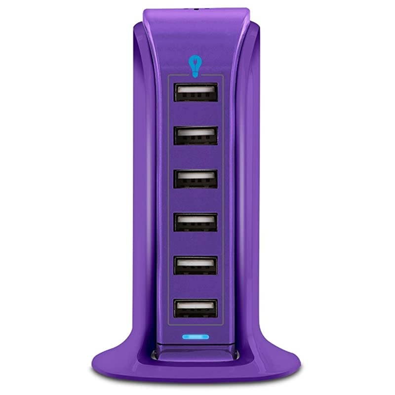 40W 6-Port USB Desktop Charging Station Hub Wall Charger for iPhone iPad Tablets Smartphones with Smart Flow (Purple)