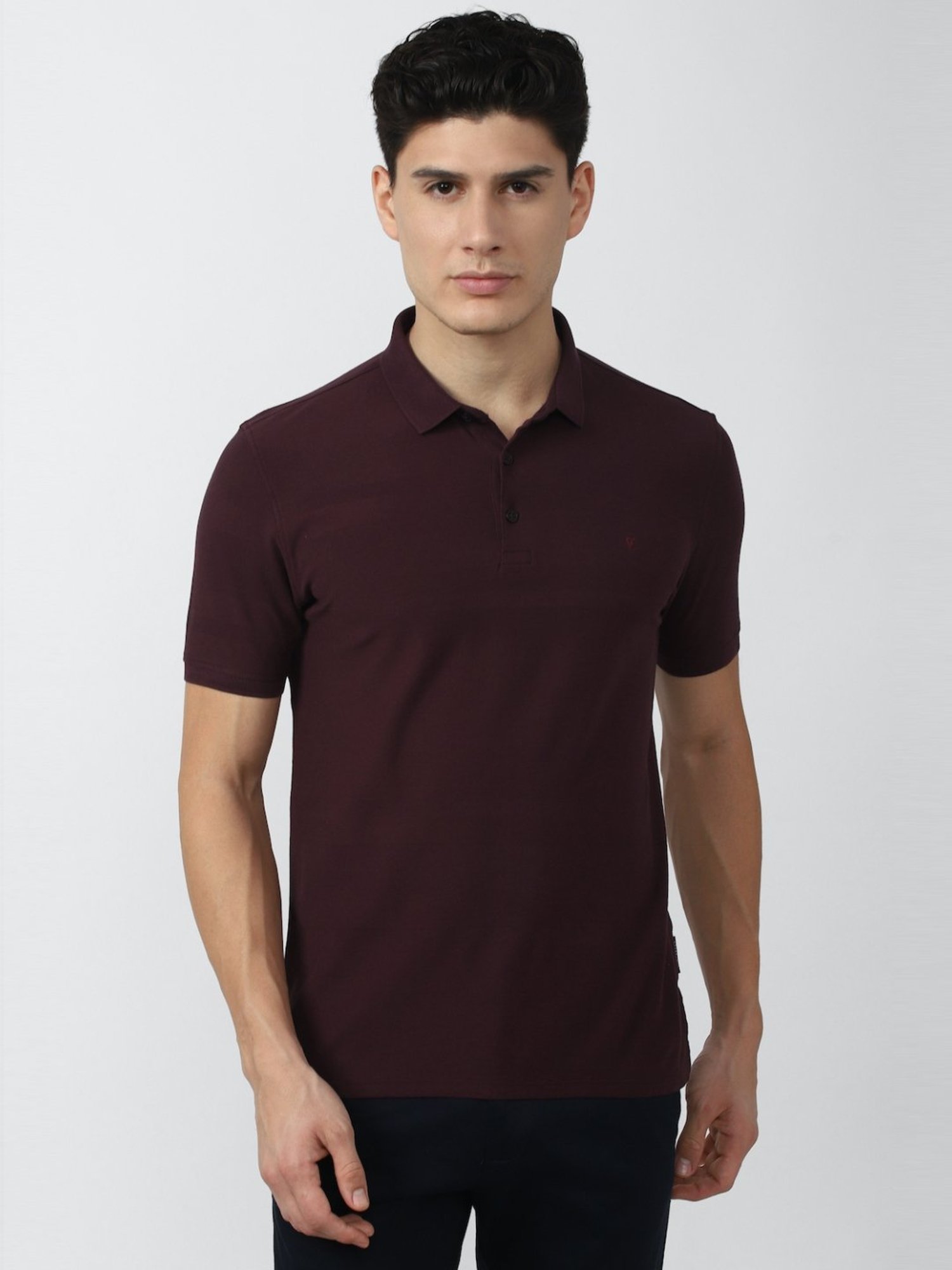 V Dot Maroon Cotton Slim Fit Striped Polo T-Shirt