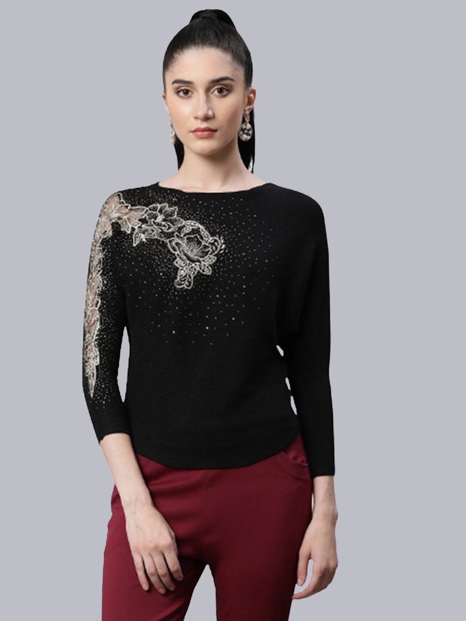 Global Republic Black Knitted Embellished Top