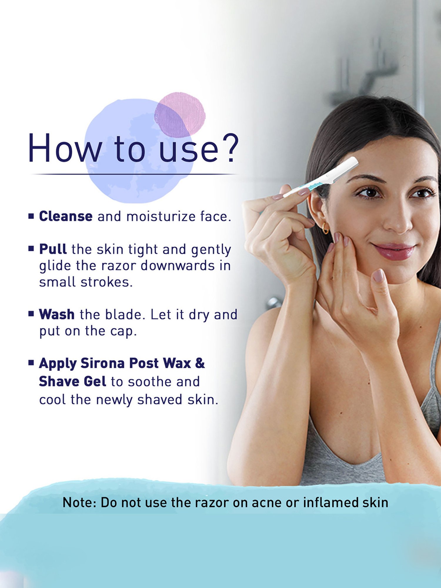 Sirona Precision Shave Eyebrow & Face Razor Turquoise White - Pack of 3