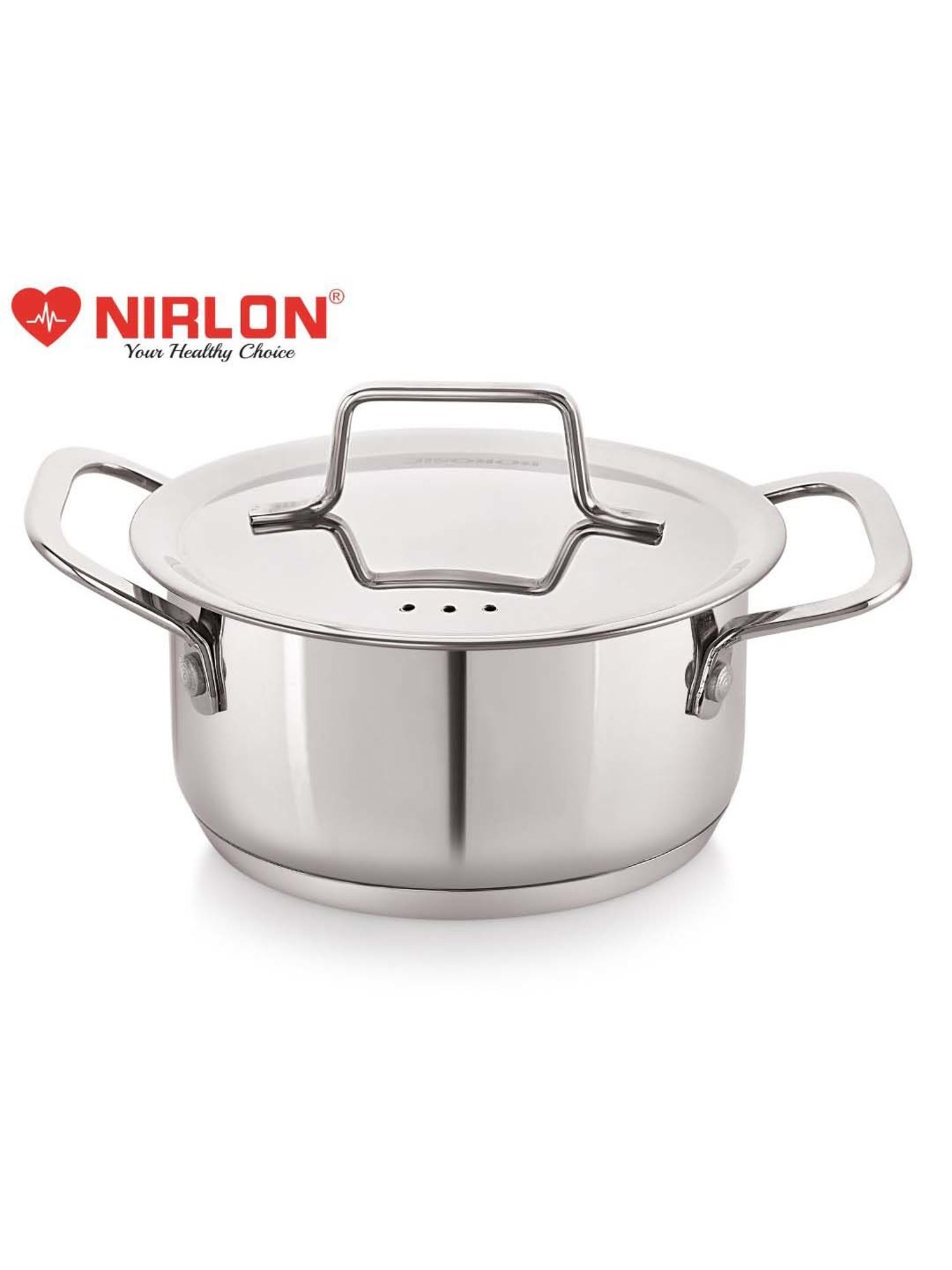 Nirlon Deluxe Series Silver Stainless Steel 20cm Induction Straight Casserole With Steel Lid (4L)