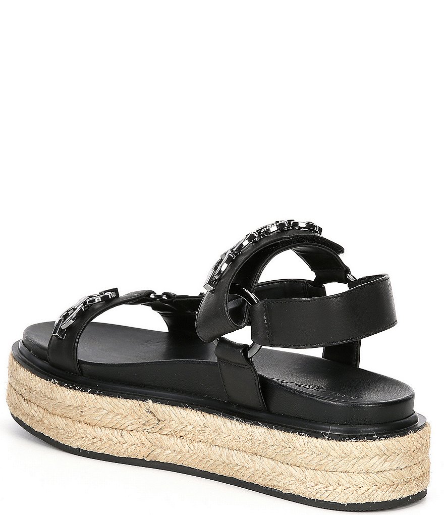 KARL LAGERFELD PARIS Palma Chain Detail Leather Platform Espadrille Sandals