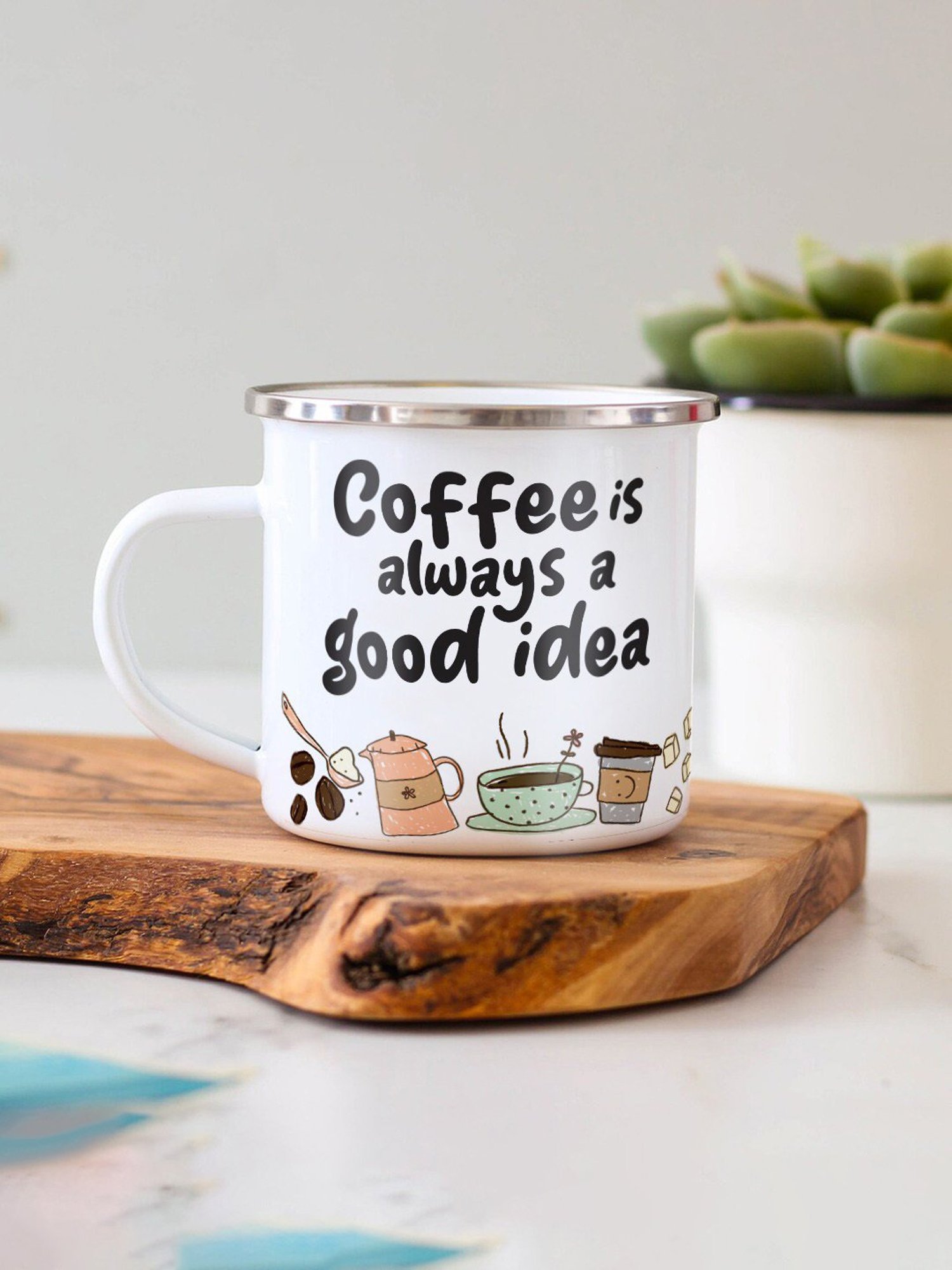 Gathari Enamel White Stainless Steel Coffee Mug