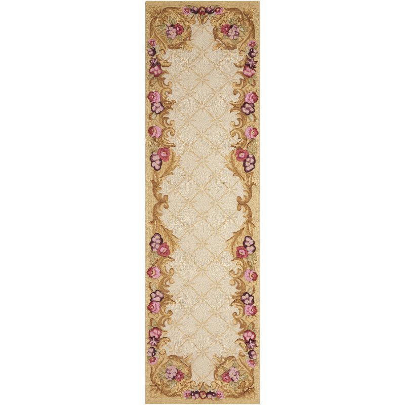 2'3"x8' Rectangle Hooked Floral Runner White - Nourison