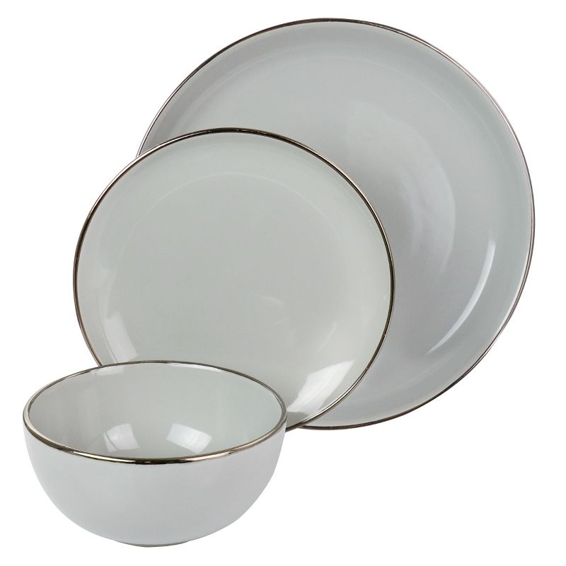 Gibson Home Rockaway Gold 12 Piece Stoneware Dinnerware Set in Gray