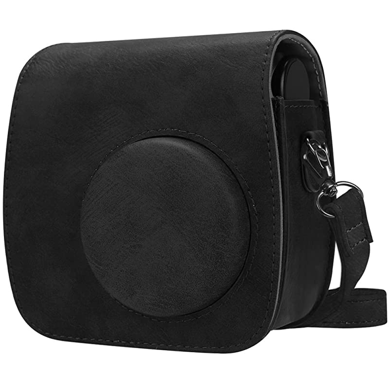 Protective Case Compatible with Polaroid PIC300 Fujifilm Instax Mini 7s Instant Film Camera Premium Vegan Leather Bag Cover with Removable Strap Vintage Black
