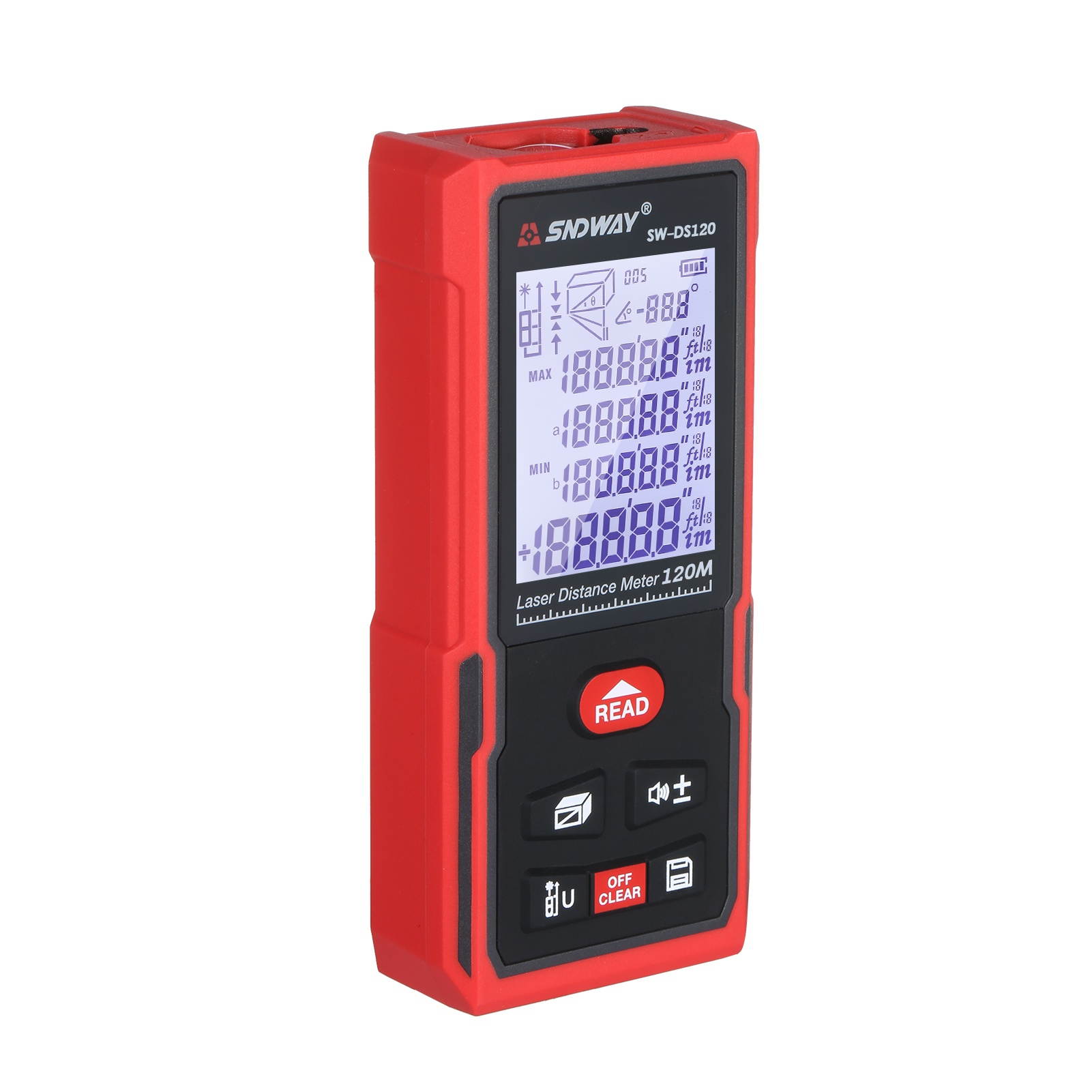 SNDWAY 120M Portable Laser Distance Meter Handheld Digital Laser Rangefinder Intelligent High Precision Infrared Electronic Ruler Laser Ruler Distance Measuring Instrument