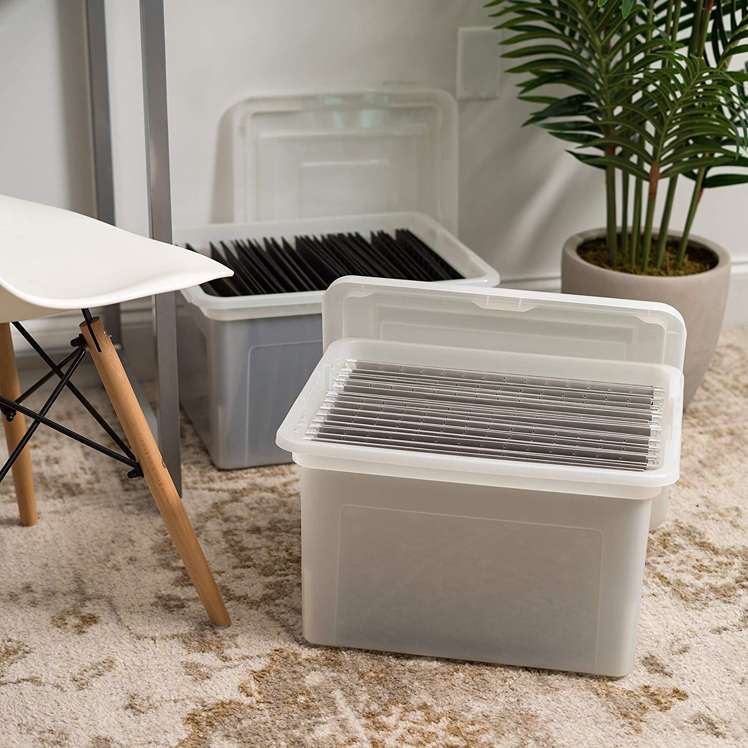 IRIS FB-21EE Dual Purpose Letter and Legal Size File Box, 4 Pack, Pearl