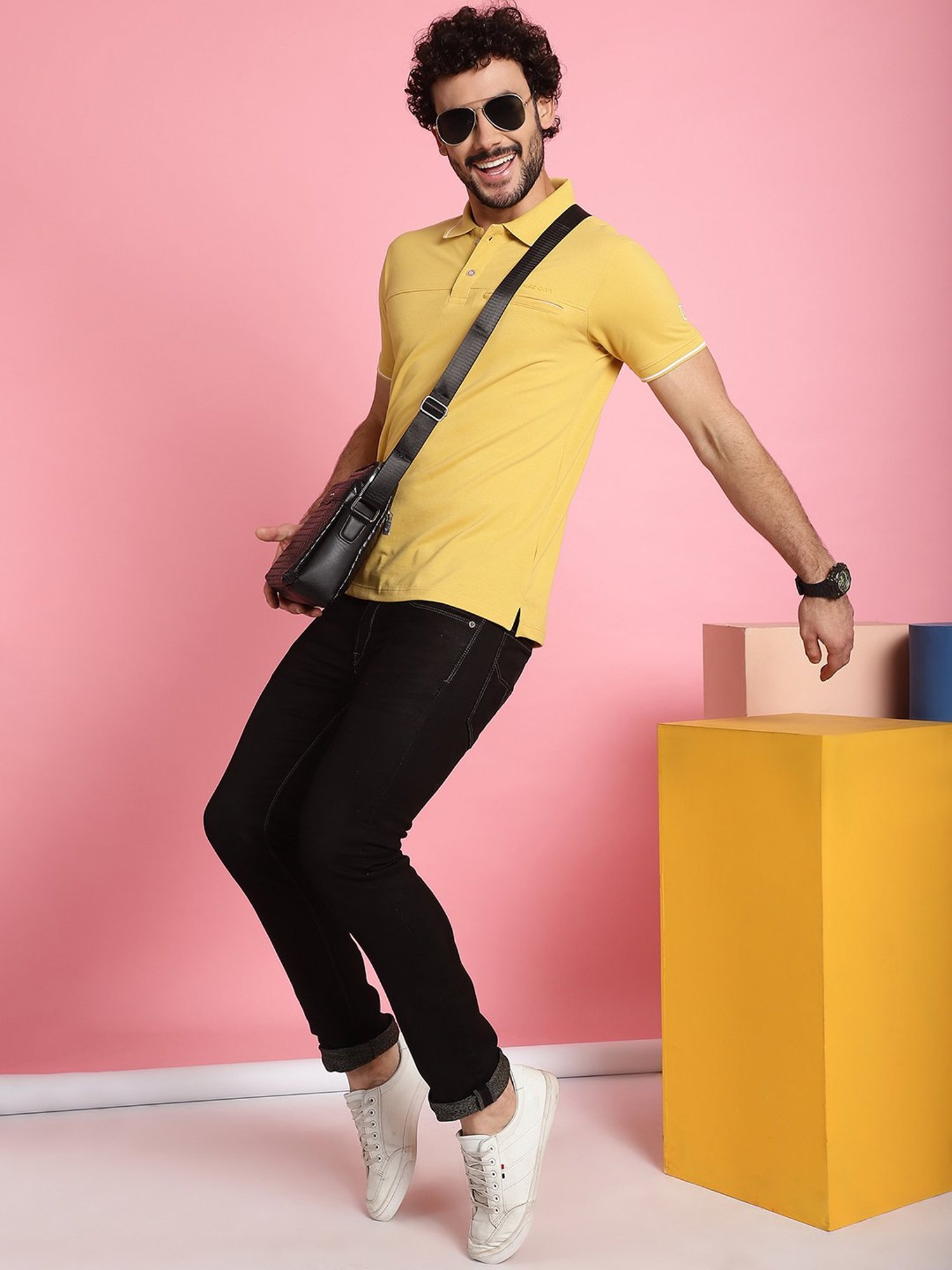 Venitian- Forbidden Clothing Yellow Slim Fit Printed Polo T-Shirt