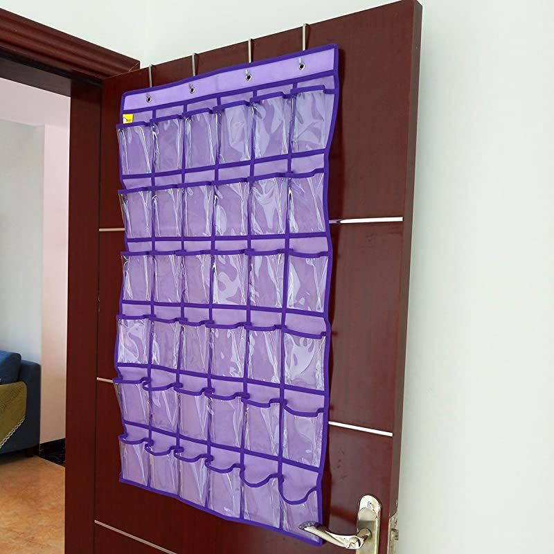 Hanging Closet Underwear Sock Jewelry Storage Over The Door Classroom Cell Phone Calculator Organizer 36 Clear Pockets (Purple)