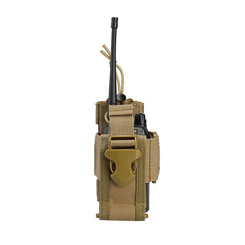 Versatile Radio Holder Case Interphone Pouch, Adjustable Storage Tools Pouch, Multi-Functional Tactical Molle Two Way Radio Holster, Walkie Talkie Heavy Duty Holder Case (Tan)