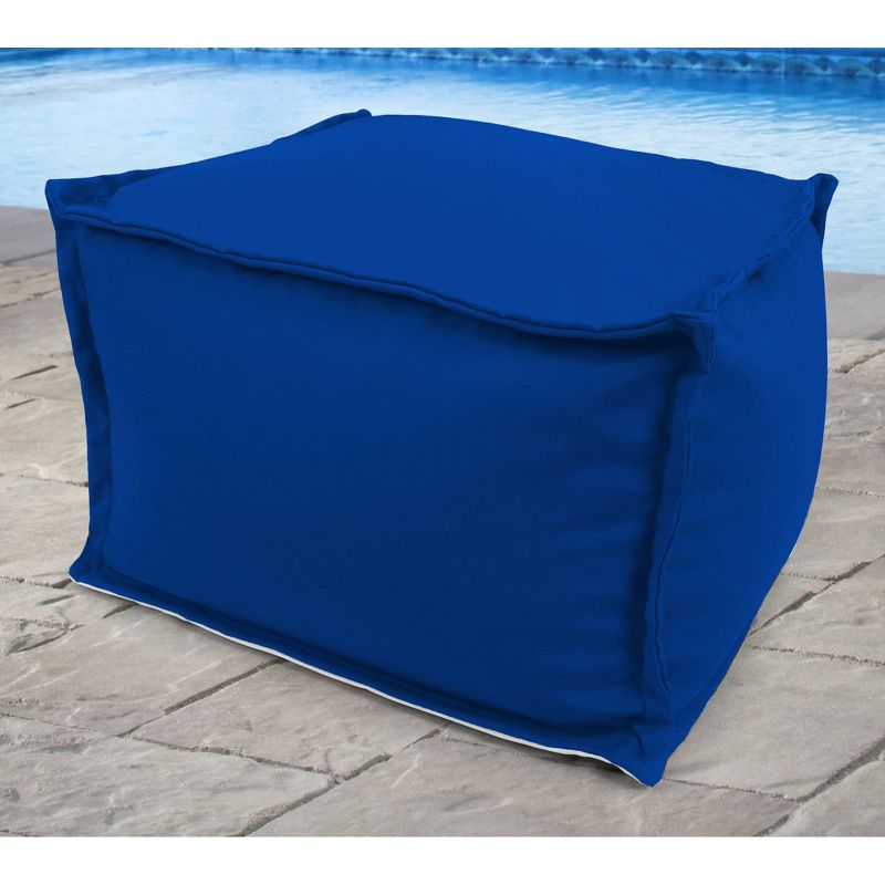 Outdoor Bean Filled Pouf/Ottoman In Sunbrella Canvas Pacific Blue  - Jordan Manufacturing