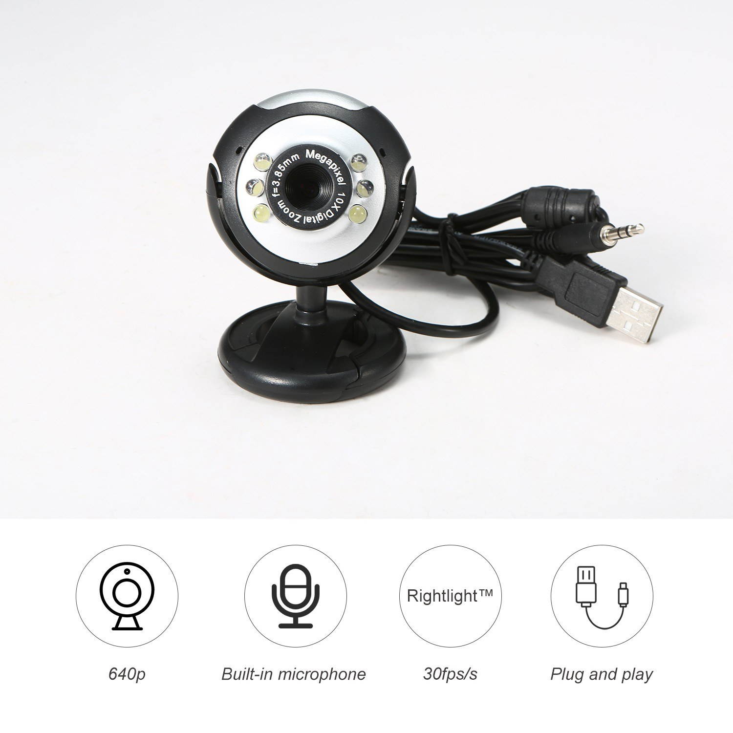 640P Webcam Live Streaming Webcam with Microphone 360 Degree Rotatable USB Web Camera for PC Laptop Desktop Webcam for Video Conference Meeting Gaming Desktop Office