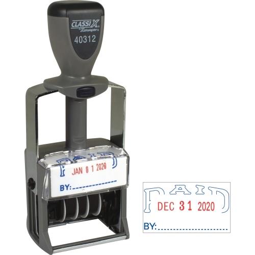 Xstamper ClassiX 40312 Self-Inked Stamp, Message/Date Stamp - "PAID" - Blue, Red - 1 Each, End 2025