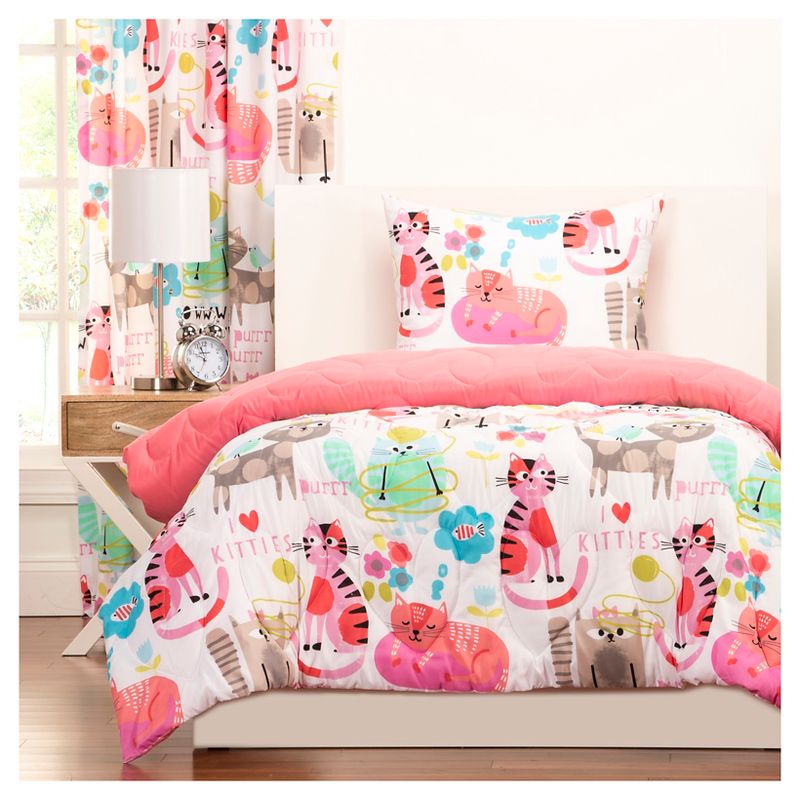 Crayola Purrty Cat Comforter and Shams - Pink (Full/Queen)