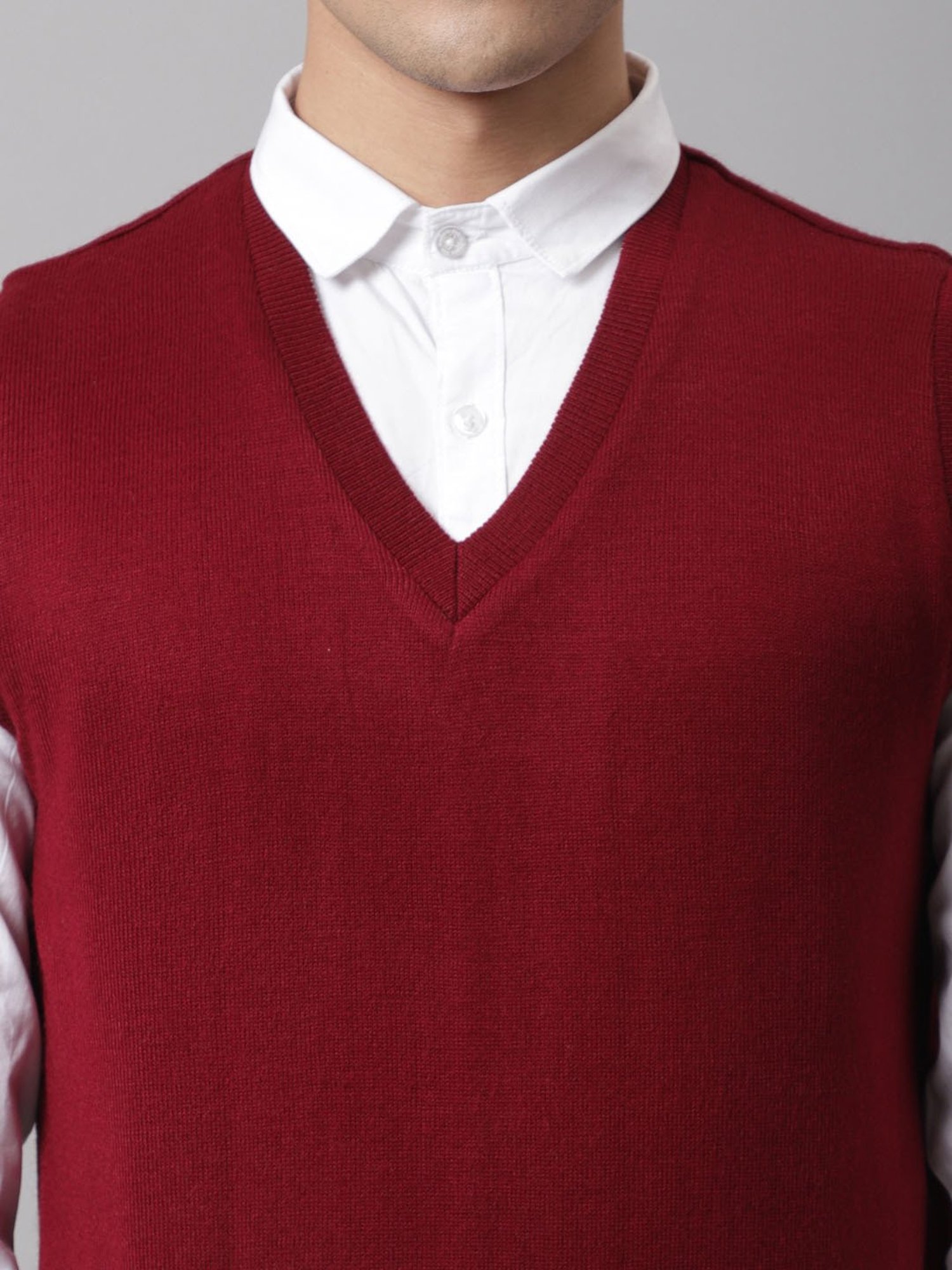 Cantabil Maroon & Light Grey Regular Fit Reversible Sweater