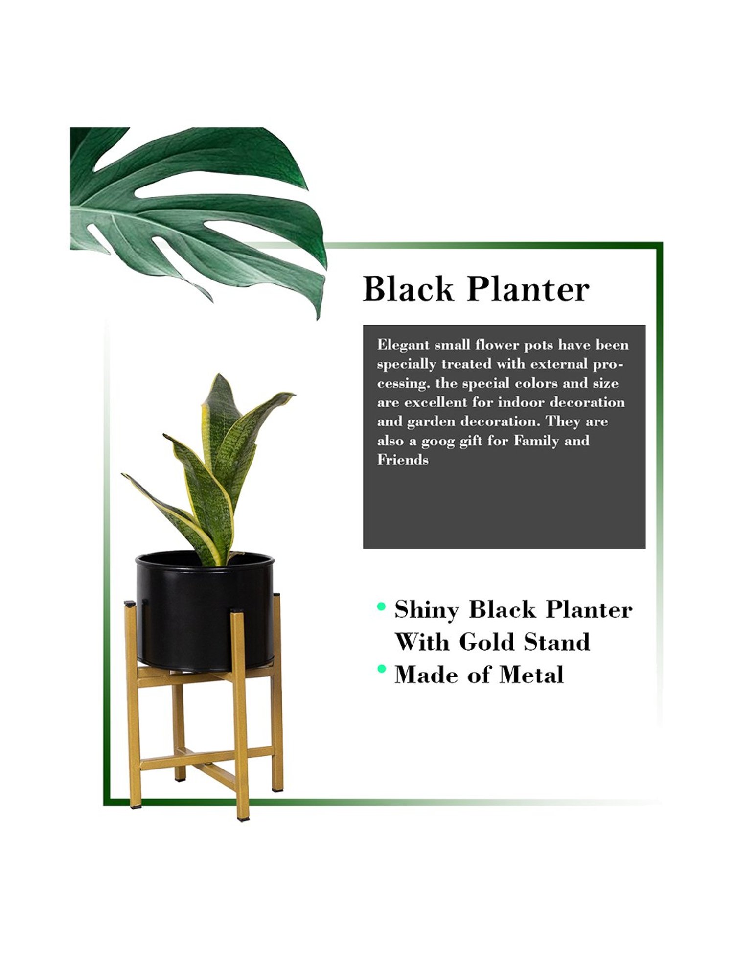 Homesake Gold Metal Medium Planter with Stand