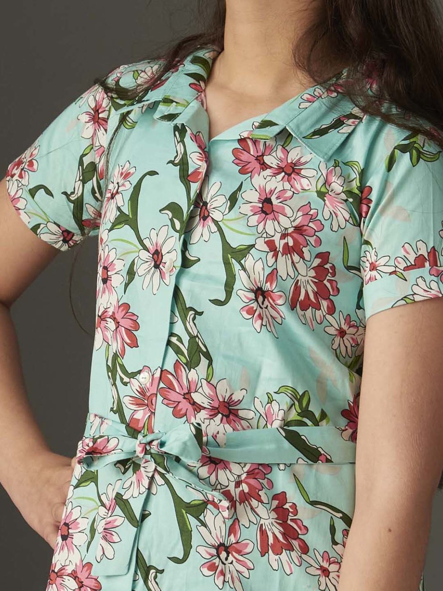 KidsDew Kids Mint Green Cotton Printed Dress