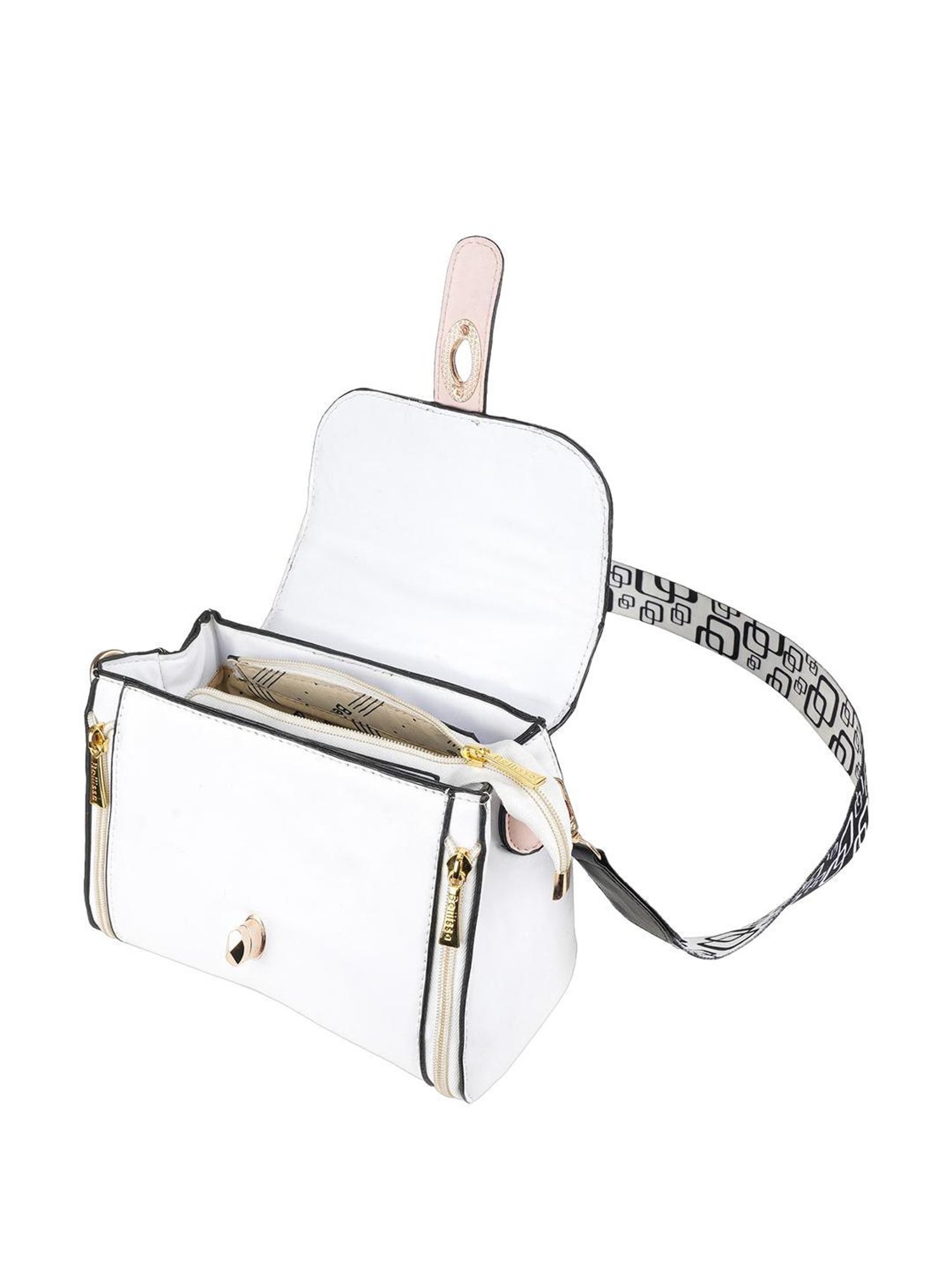 Bellissa White PU Solid Satchel Hand Bag