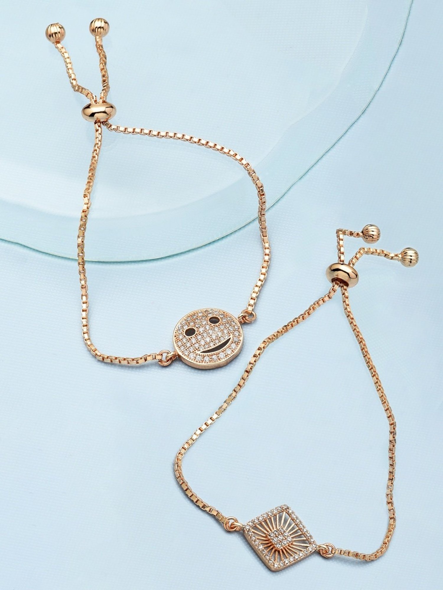 Zaveri Pearls Set of 2 Rose Gold Cubic Zirconia Drawstring Bracelets - ZPFK13392